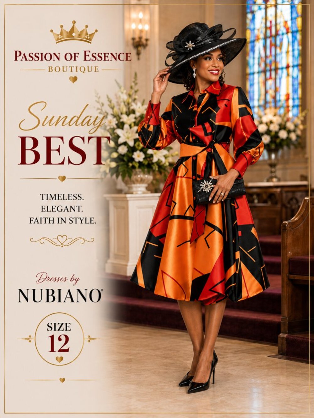 Nubiano Twill Print Fit & Flare Midi Dress Size 12 Church Sunday Best